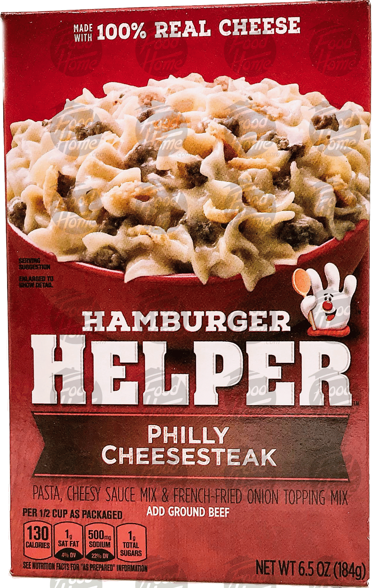 Betty Crocker Hamburger Helper philly cheesesteak: pasta, cheesy sauce mix & french-fried onion topping mix, add ground beef Full-Size Picture